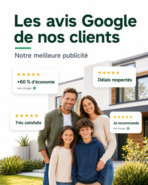 Les avis Google des clients de LCDER : plus de 60 % d'économie, délais respectés, très satisfaite, je recommande